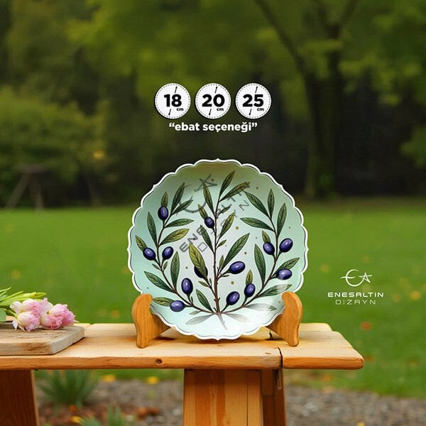 Şablon Desen  -  Sade Zeytin Dalı Çini Tabak Deseni