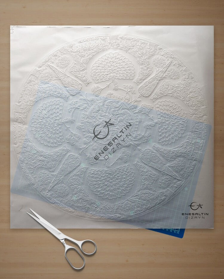 Şablon Desen 50 cm - Klasik İznik 1510 Rumi,Lotus, Selvi ve Yelpaze Motifli Çini Tabak Deseni