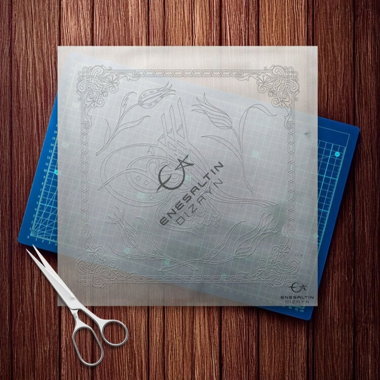 Stencil Design 30 x 30 cm. - Tulip Motif Ceramic Tile Design with Tughra and Basmala Calligraphy