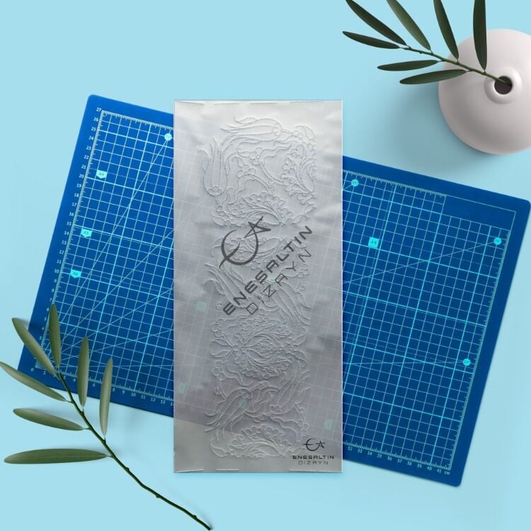 Şablon Desen 10x20 cm + 10x10 cm - Lale ve Hatayi Motifli Ayna Çerçevesi Çini Karo Deseni