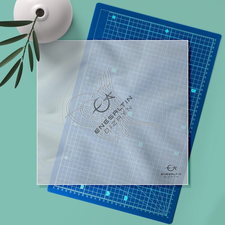 Hazır Şablon 4'lü Desen Seti - Tuğra Besmele Kaligrafi Çini Deseni Seti