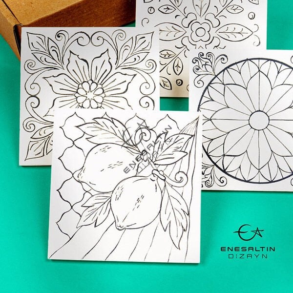 Tahrirli Ürün - 1. Versiyon Sicilya Tarzı 10 x 10 cm Tahrirli 5'li Karo Seti