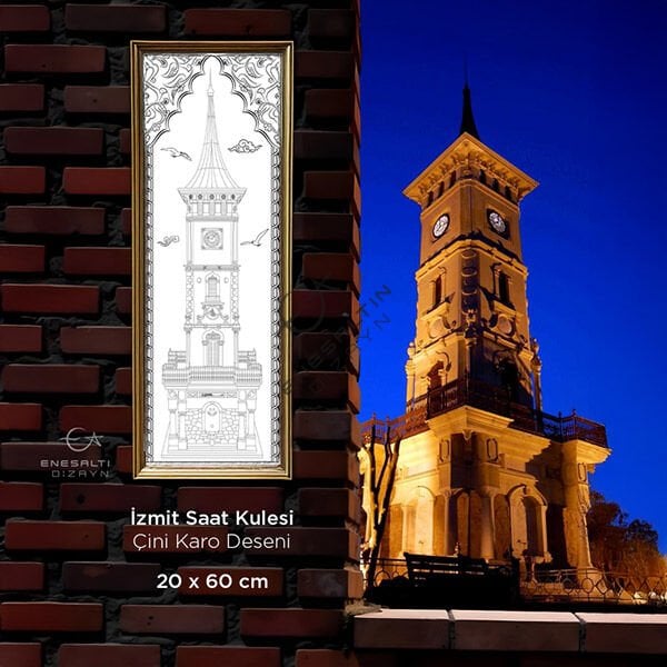 Şablon Desen 20 x 60 cm. - İzmit Saat Kulesi Kompozisyonlu Çini Karo Deseni