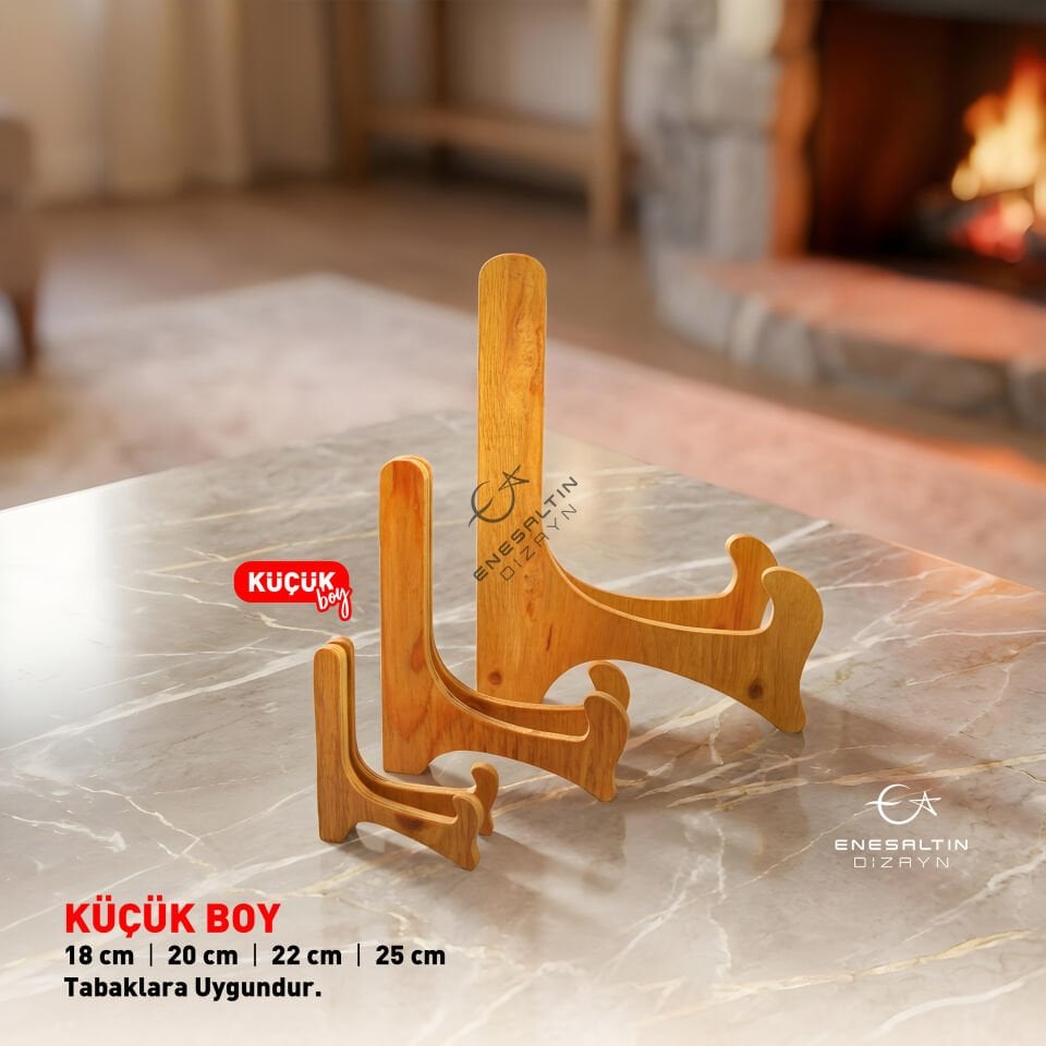 Küçük Boy Ahşap Çini Tabak Ayağı, Teşhir Standı (18, 20, 22 ve 25 cm tabaklara uygundur)