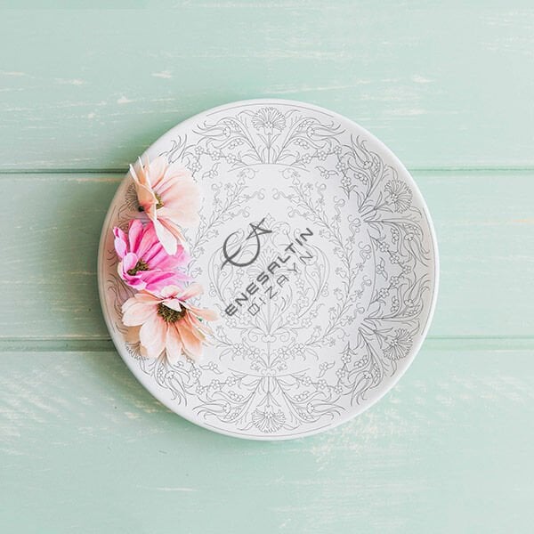 Şablon Desen 33 cm - Lale Sümbül Karanfil Çini Tabak Deseni