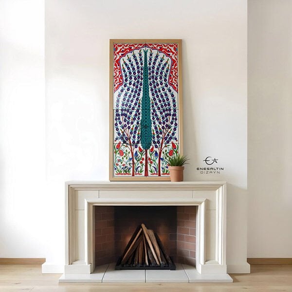 Şablon Desen 40 x 80 cm -  Selvili Hayat Ağacı Çini Pano Deseni