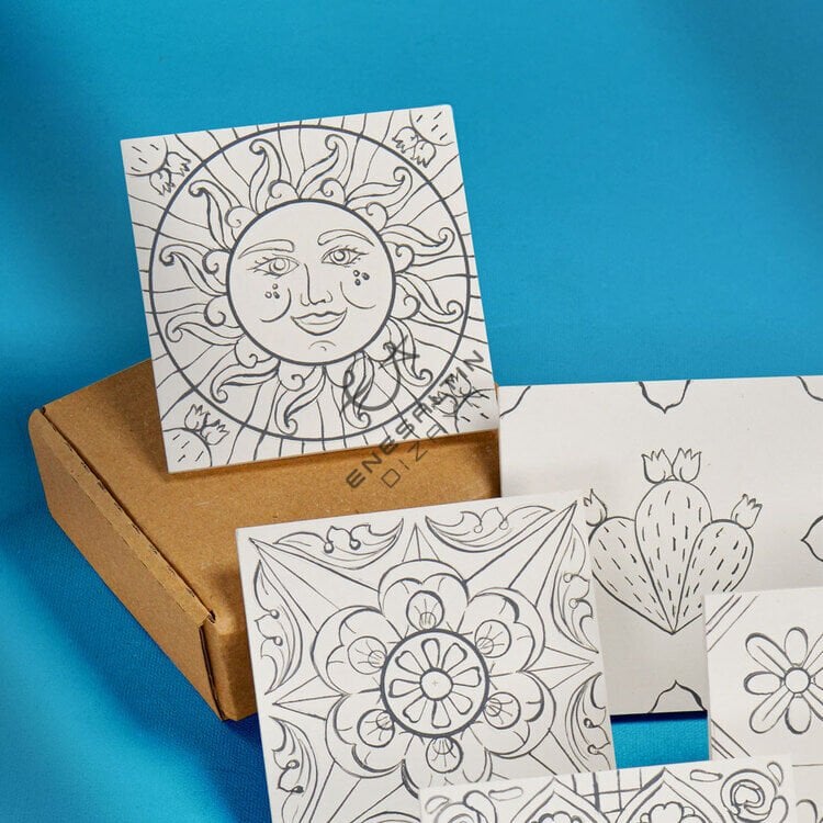 Tahrirli Ürün - 2. Versiyon Sicilya Tarzı 10 x 10 cm Tahrirli 5'li Karo Seti