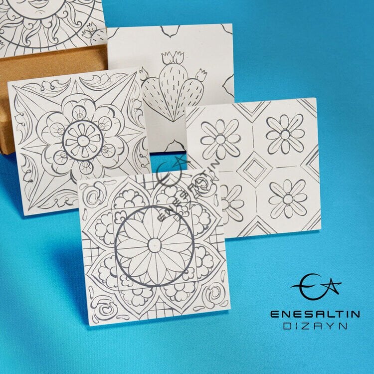 Tahrirli Ürün - 2. Versiyon Sicilya Tarzı 10 x 10 cm Tahrirli 5'li Karo Seti