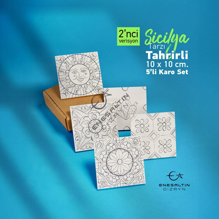 Tahrirli Ürün - 2. Versiyon Sicilya Tarzı 10 x 10 cm Tahrirli 5'li Karo Seti
