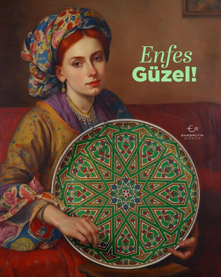 Şablon Desen 40 cm - Bulut Motifli Yıldız Geçme / Selçuklu Yıldızı Çini Tabak Deseni