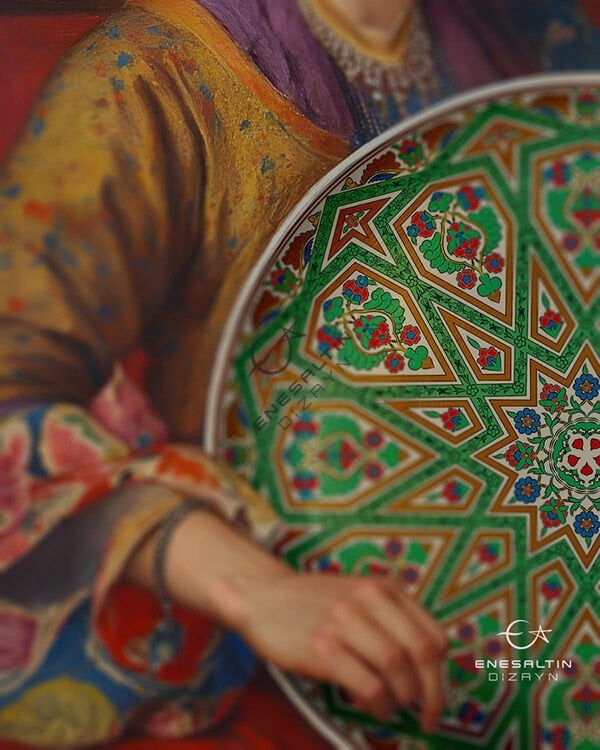 Şablon Desen 40 cm - Bulut Motifli Yıldız Geçme / Selçuklu Yıldızı Çini Tabak Deseni