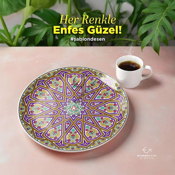 Şablon Desen 40 cm - Bulut Motifli Yıldız Geçme / Selçuklu Yıldızı Çini Tabak Deseni