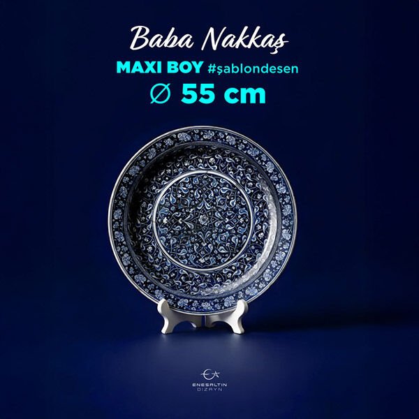 Stencil Design 55 cm - Debbane Plate Baba Nakkaş 1481 Rumi Lotus Peony Tile Design