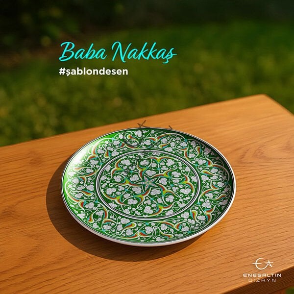 Stencil Design 30 cm - Baba Nakkaş 1480 Rumi and Lotus Iznik Tile Plate Design
