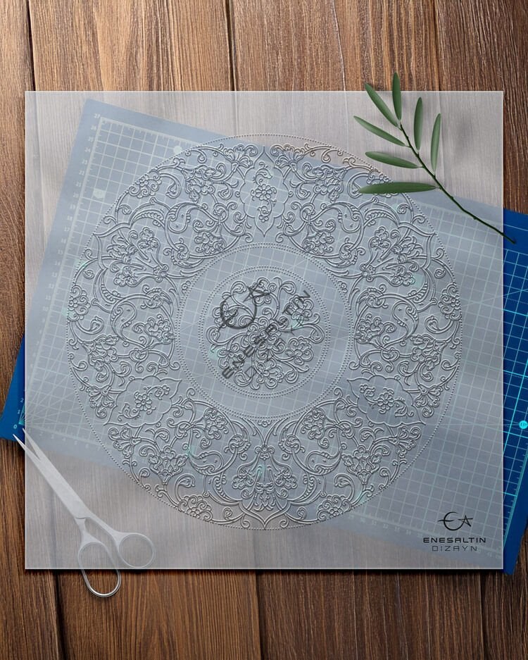 Şablon Desen 30 cm -   Klasik Üçlü Lotus Rumi Ulama Çini Deseni