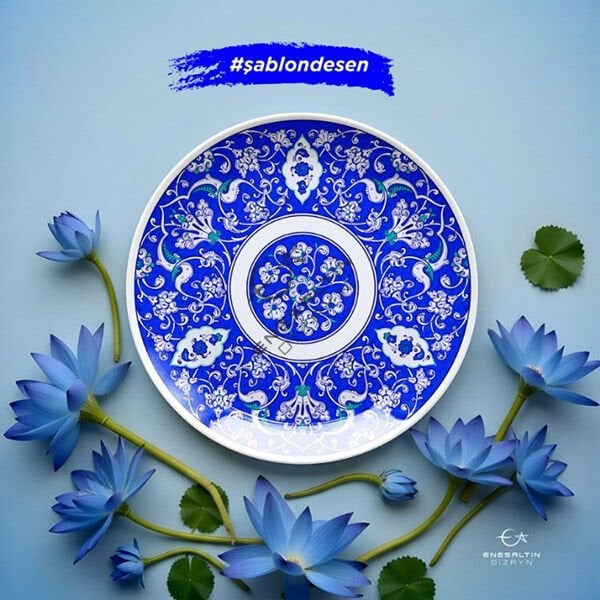 Şablon Desen 30 cm -   Klasik Üçlü Lotus Rumi Ulama Çini Deseni