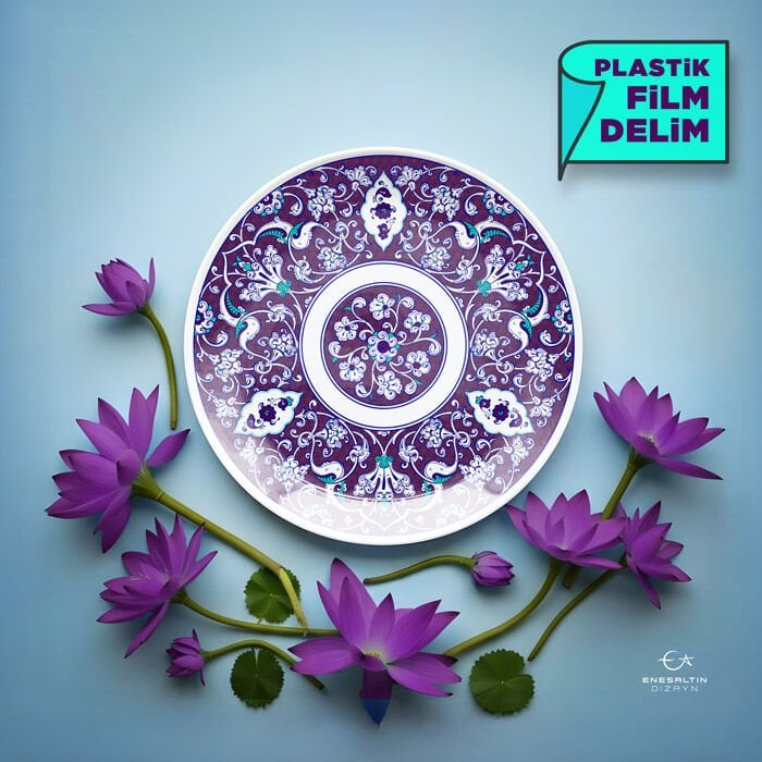 Şablon Desen 30 cm -   Klasik Üçlü Lotus Rumi Ulama Çini Deseni