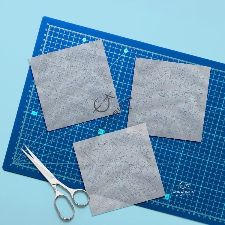 3'lü Şablon Desen Seti - Sicilya Tarzı Motifli 10 x 10 cm. Çini Karo Deseni