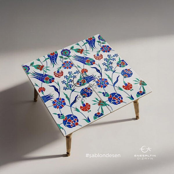 Şablon Desen 40 x 40 cm - 9 Çeşit Motifli Eyüp Sultan Camii Çini Deseni