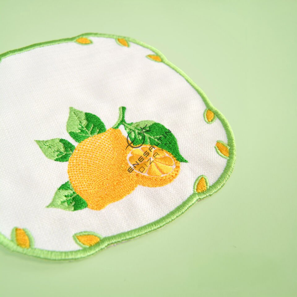Limon Motifi Nakışlı 6'lı Kokteyl Peçete Seti