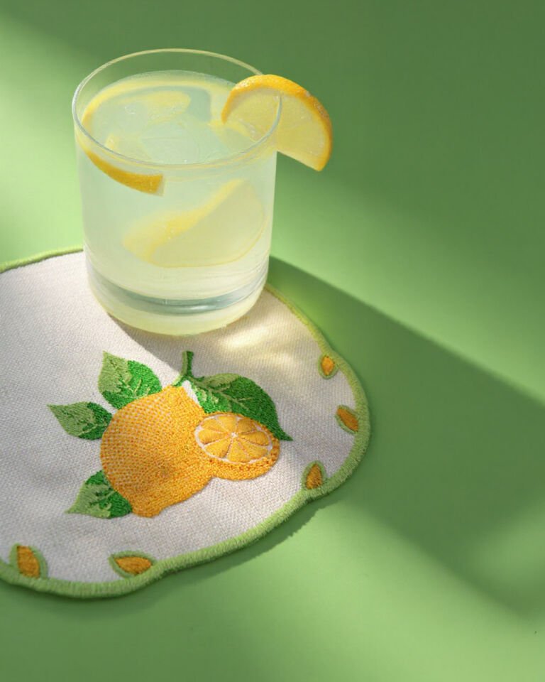 Limon Motifi Nakışlı 6'lı Kokteyl Peçete Seti