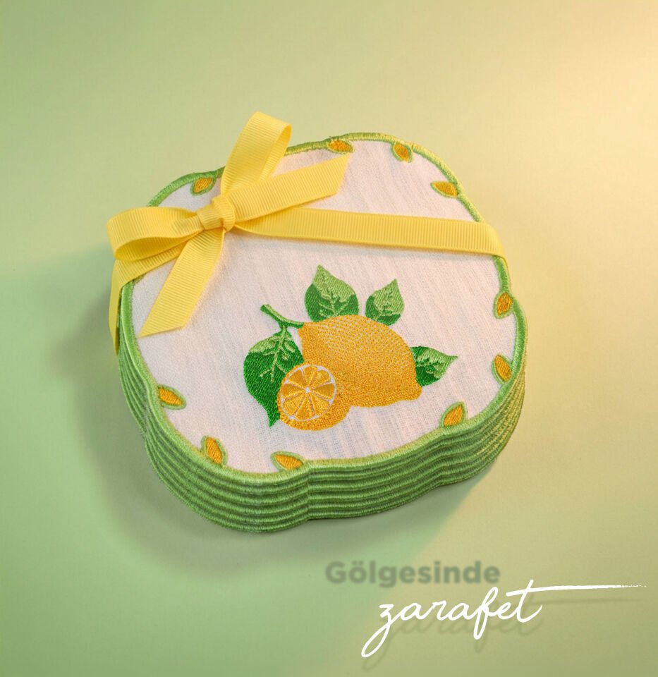 Limon Motifi Nakışlı 6'lı Kokteyl Peçete Seti