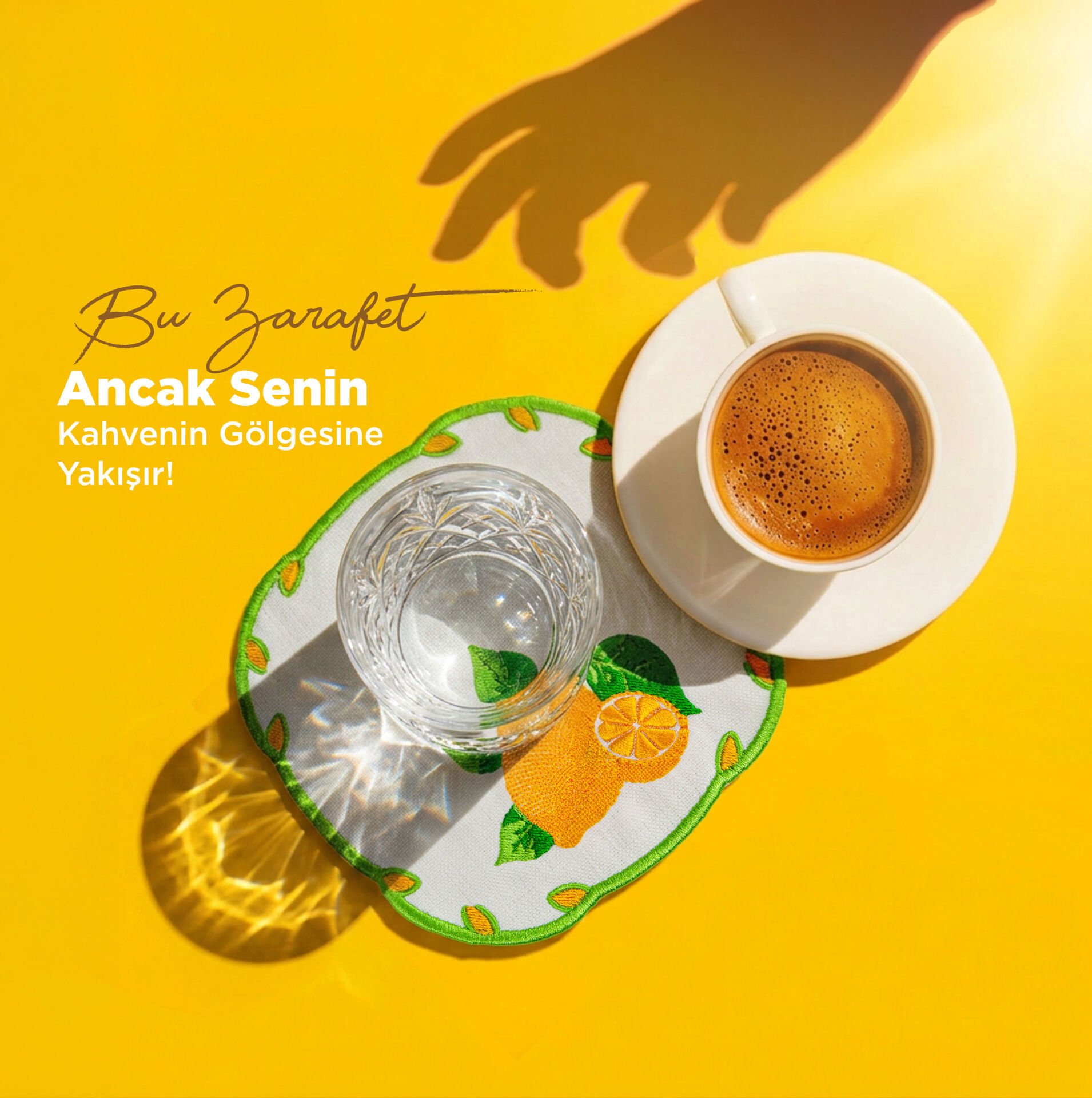 Limon Motifi Nakışlı 6'lı Kokteyl Peçete Seti