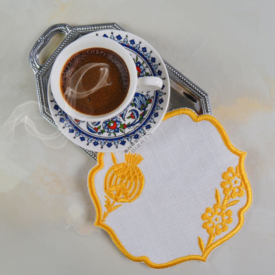 Nar Motifi Nakışlı 6'lı Kokteyl Peçete Seti