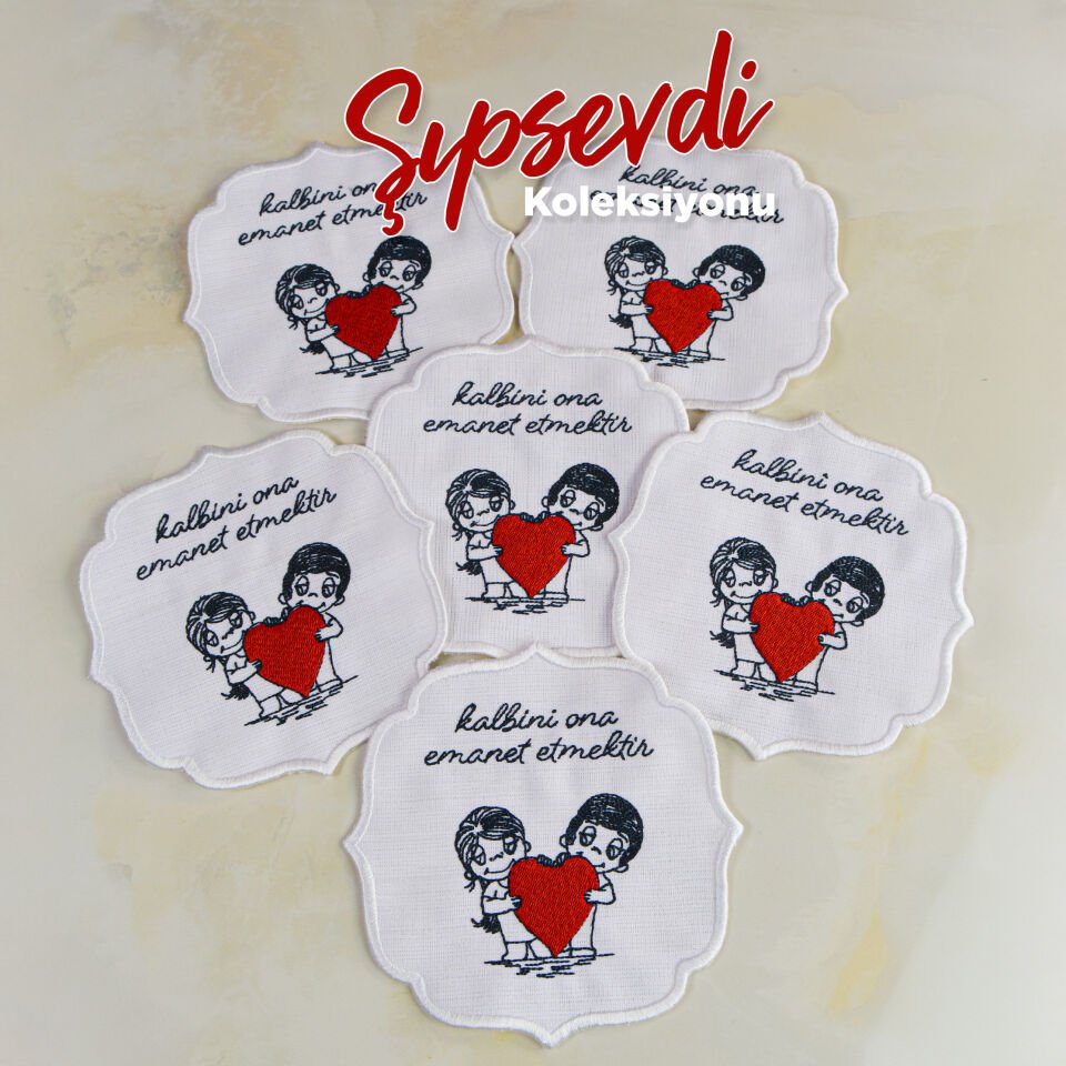 Şıpsevdi Koleksiyonu Nakışlı 6'lı Kokteyl Peçete Seti