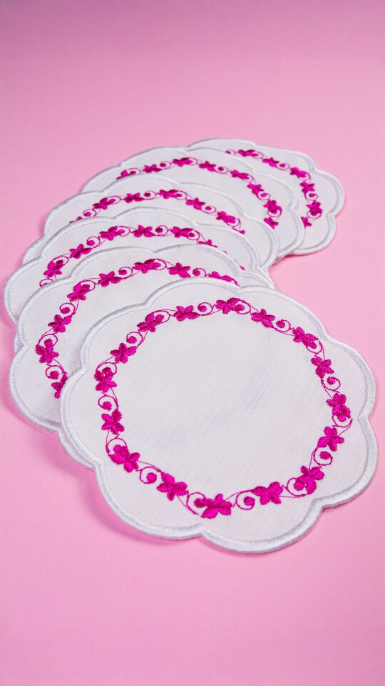 Sarmaşık Asma Motifli Nakışlı 6'lı Kokteyl Peçete Seti