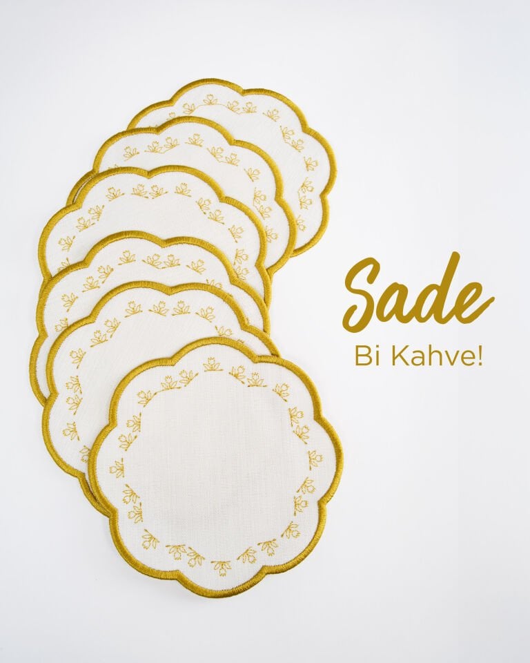 Sade Nakışlı 6'lı Kokteyl Peçete Seti (Altın Renk)