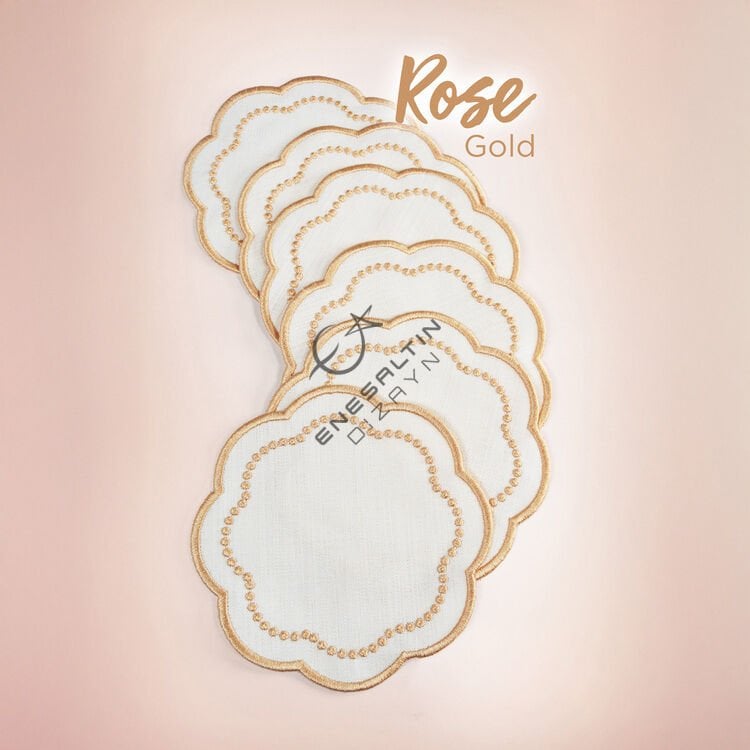 Rose Gold Nakışlı 6'lı Kokteyl Peçete Seti