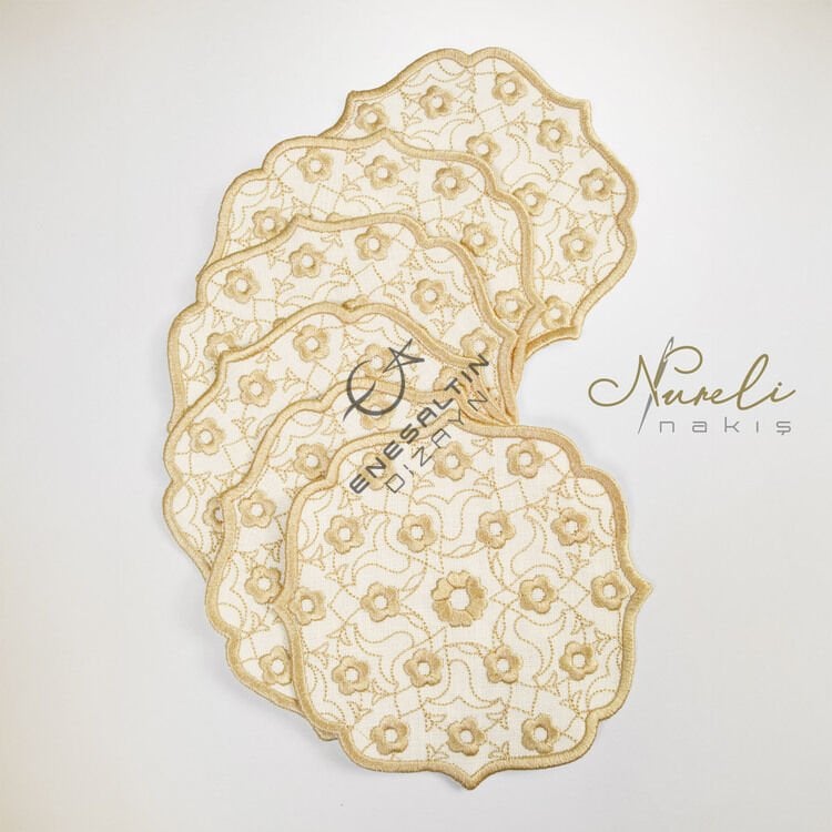 Penç Rumi Motifi Nakışlı 6'lı Kokteyl Peçete Seti