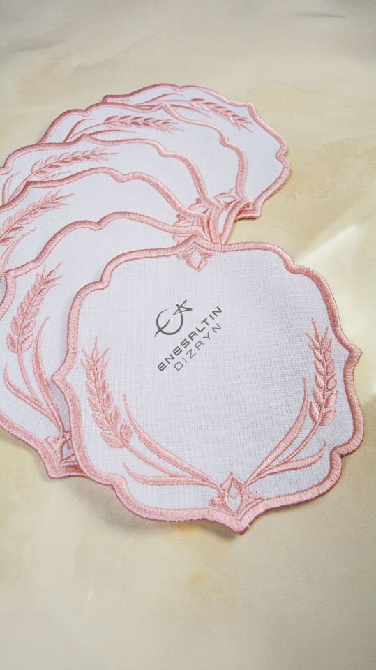 Buğday Motifi Nakışlı 6'lı Kokteyl Peçete Seti (Rose Gold Renk)