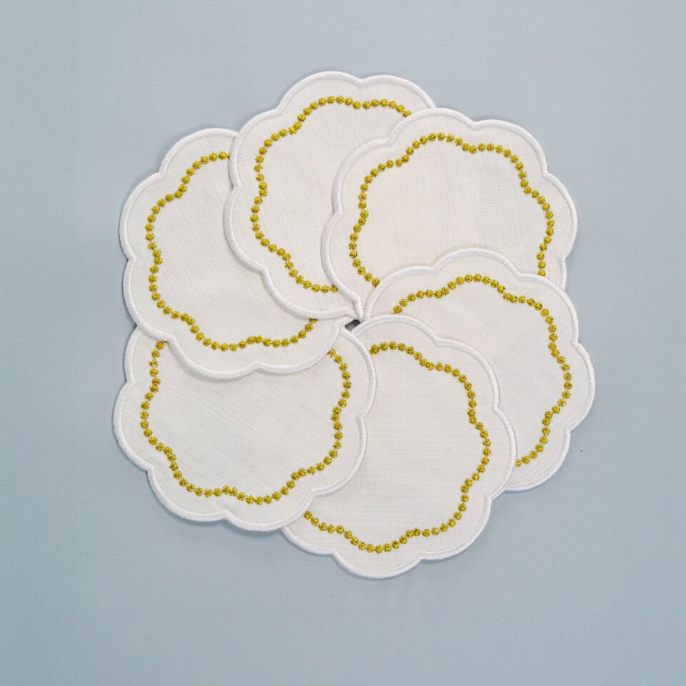 Sade Yıldız Altın Simli Nakışlı 6'lı Kokteyl Peçete Seti