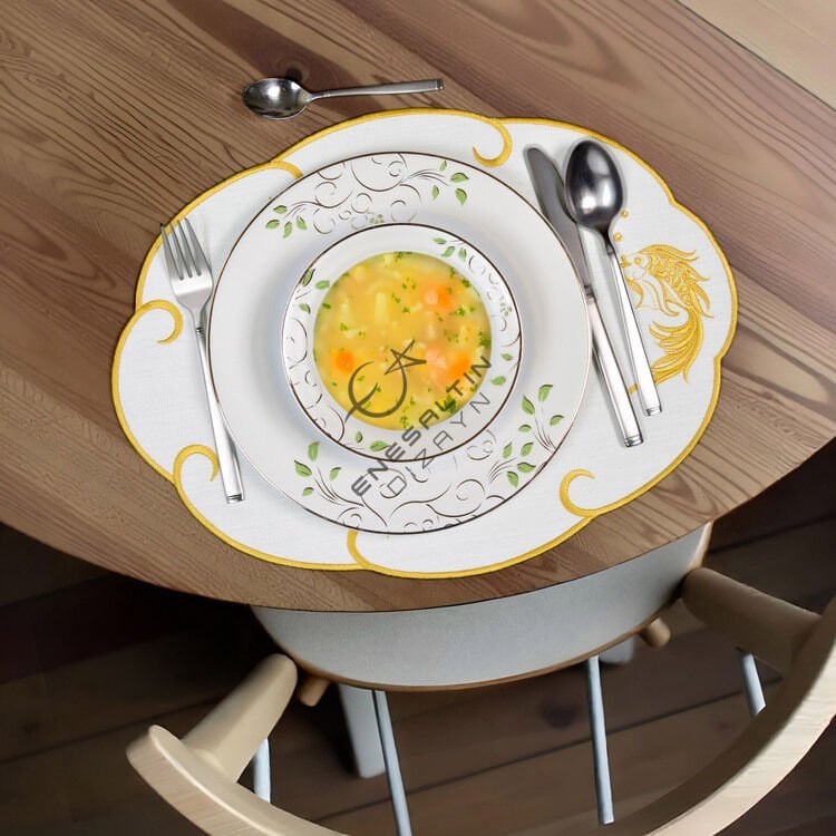 Beta Balık Nakışlı 6'lı Amerikan Servis (Altın Renk)