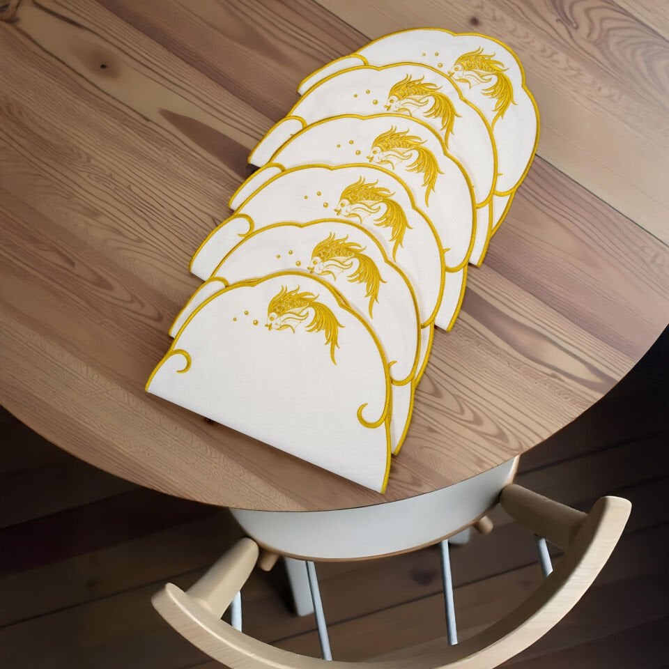 Beta Balık Nakışlı 6'lı Amerikan Servis (Altın Renk)