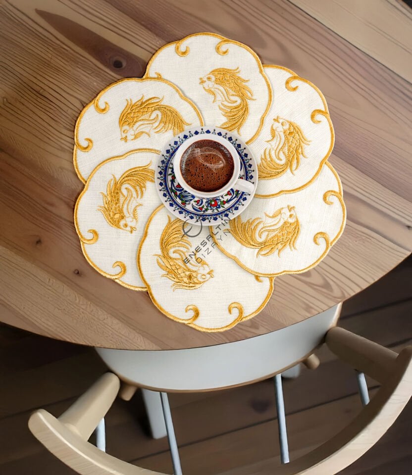 Beta Balık Nakışlı 6'lı Kokteyl Peçete Seti