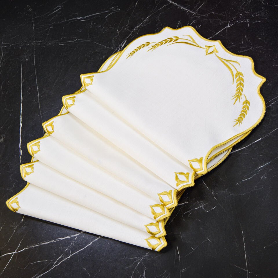 Buğday Nakışlı 6'lı Amerikan Servis Peçetesi (Altın Renk)