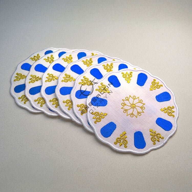 Nostaljik Acem İşi Nakışlı 6'lı Kokteyl Peçete Seti