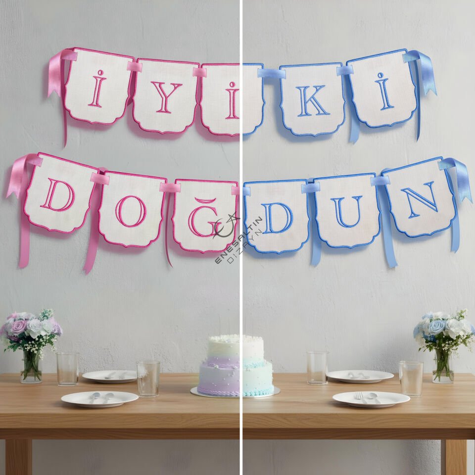 Nakış İYİ Kİ DOĞDUN Yazısı Duvar Dekoru - Monogram Peçete