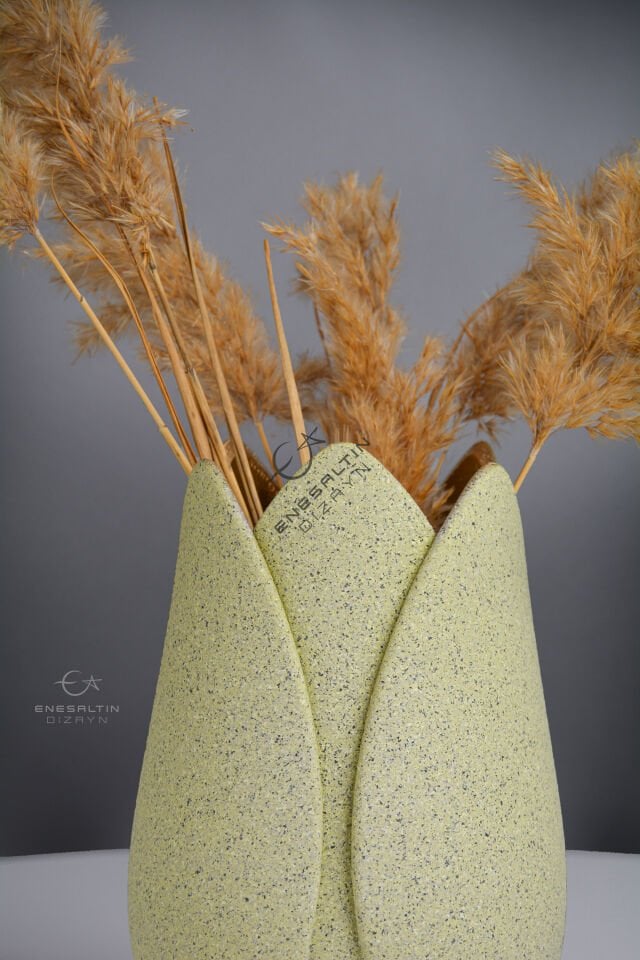 Özel Tasarım Taş Dokulu Renk Lale Vazo