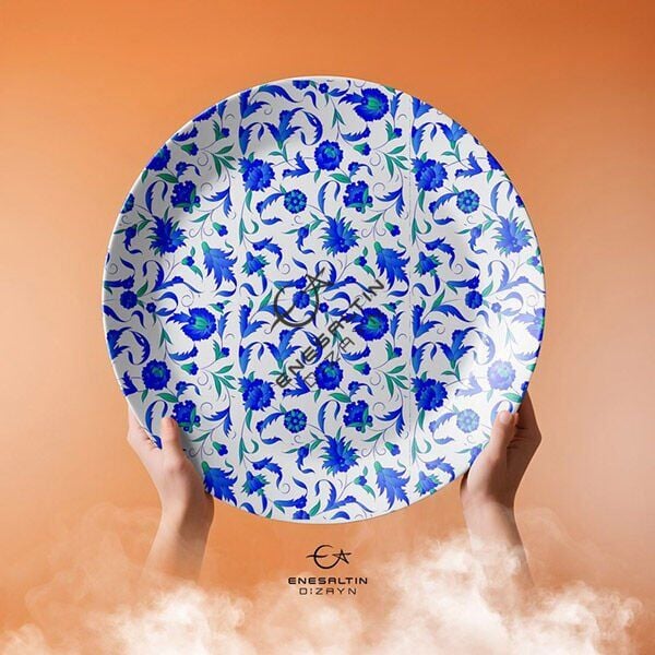 Şablon Desen 25x60 cm. - Sürekli (Ulama) Hatayi Motifli Çini Karo Deseni