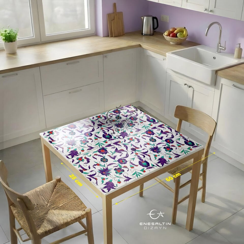 Şablon Desen 25x60 cm. - Sürekli (Ulama) Hatayi Motifli Çini Karo Deseni
