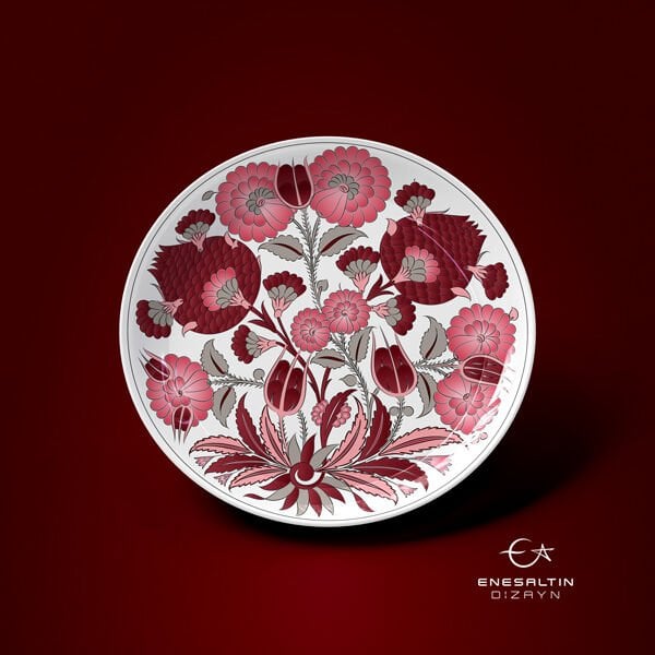 Şablon Desen 25 cm. -  Gül Motifli İznik Çini Deseni