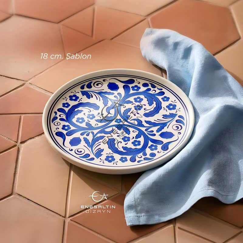 Şablon Desen 18 cm. -  Rüzgarlı Sazlık Çini Tabak Deseni