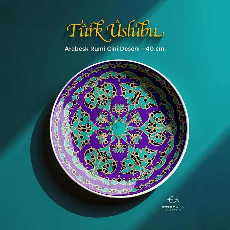 Şablon Desen 40 cm - Türk Üslubu Arabesk Rumi Çini Tabak / Karo Deseni