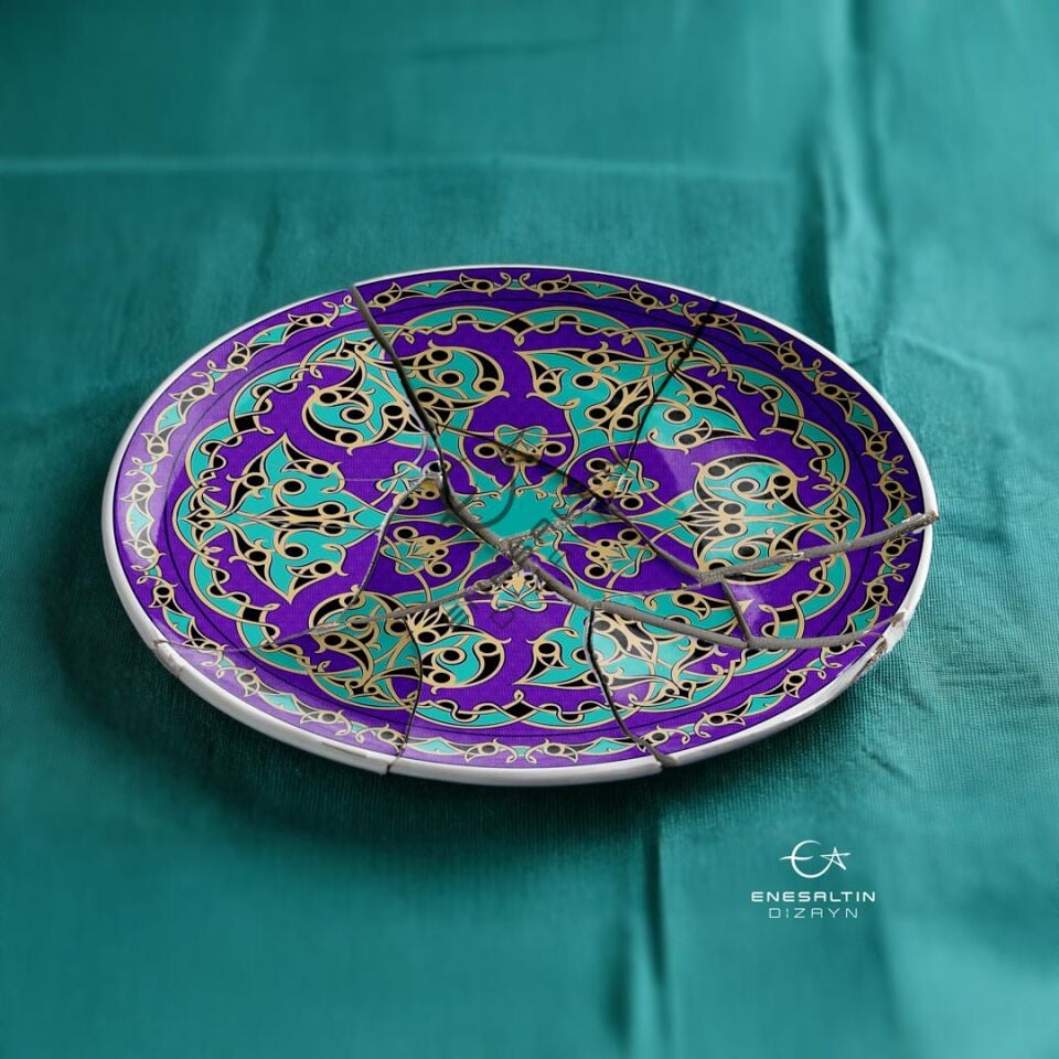 Stencil Design 40 cm - Turkish Style Arabesque Rumi Tile Plate / Tile Pattern