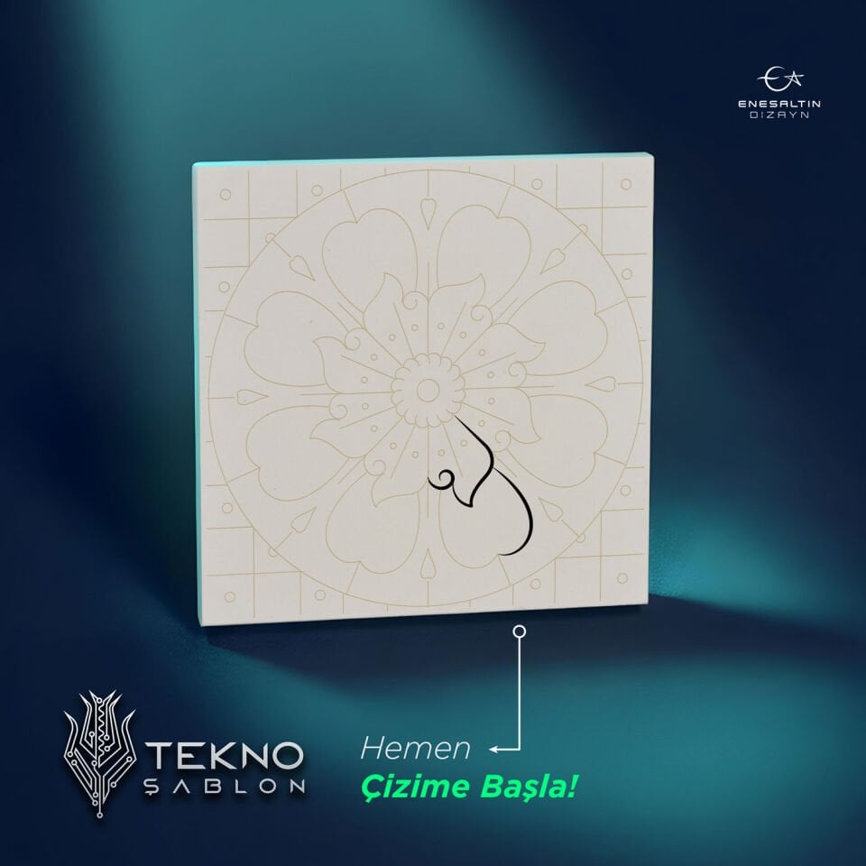 Tekno Şablon Desen 10 x 10 cm. - Sicilya Tarzı Limon Çiçeği Çini Karo Deseni