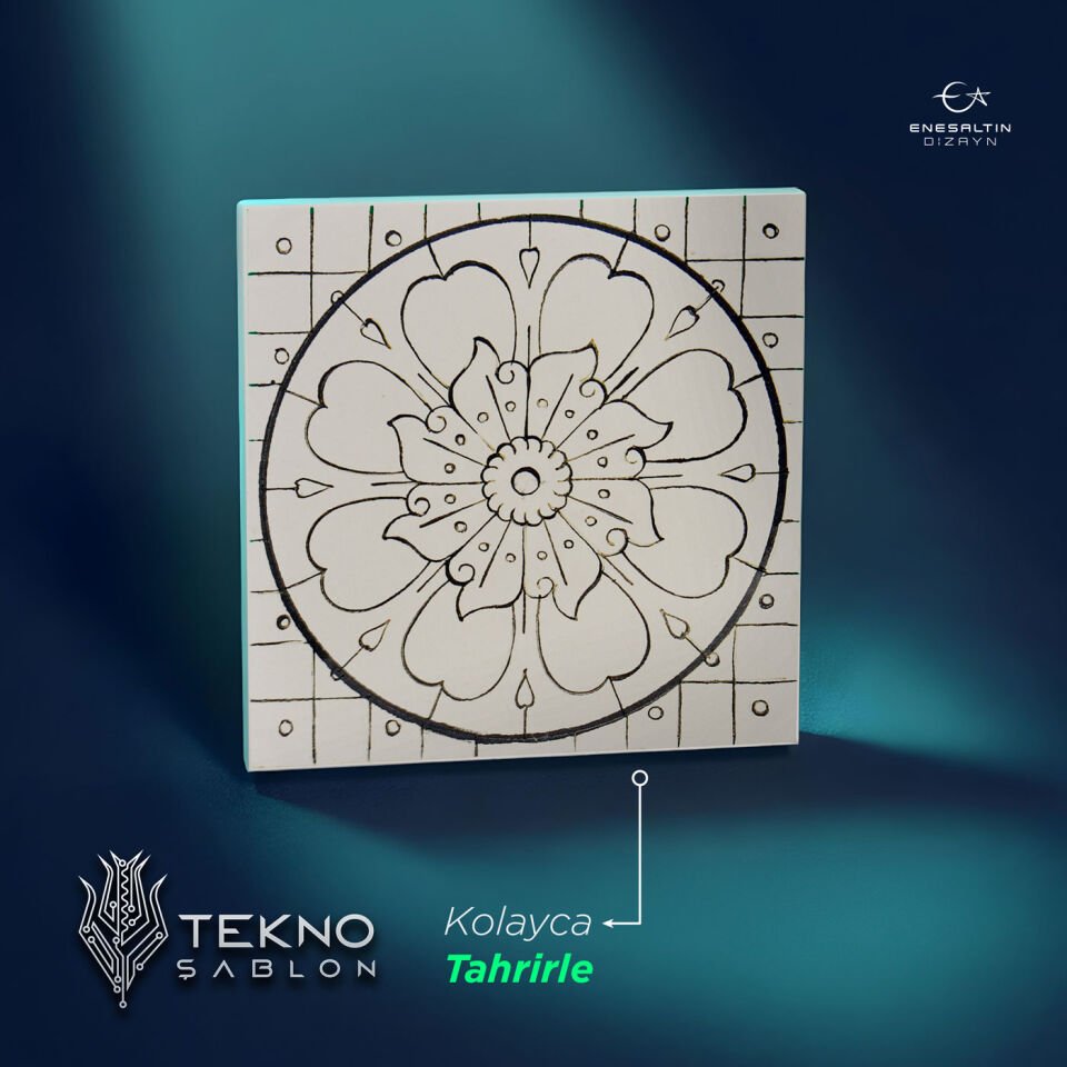 Tekno Şablon Desen 10 x 10 cm. - Sicilya Tarzı Limon Çiçeği Çini Karo Deseni